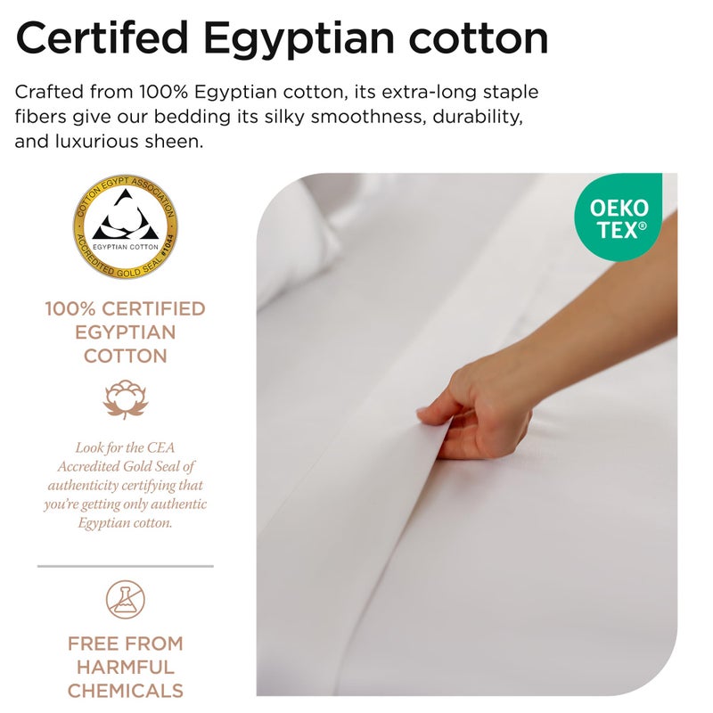 Threadmill Egyptian Cotton Sheets for King Size Bed | 100% Certified Egyptian Cotton King Bed Sheets Set | Snug Fit Elastic Deep Pocket King Sheets Soft, Breathable All Season Solid Sateen | White - Image 3